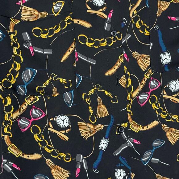 APT 9 XL Blouse Black Roll Tab Sleeve Beauty Chain Accessories Button Pockets - Picture 4 of 8